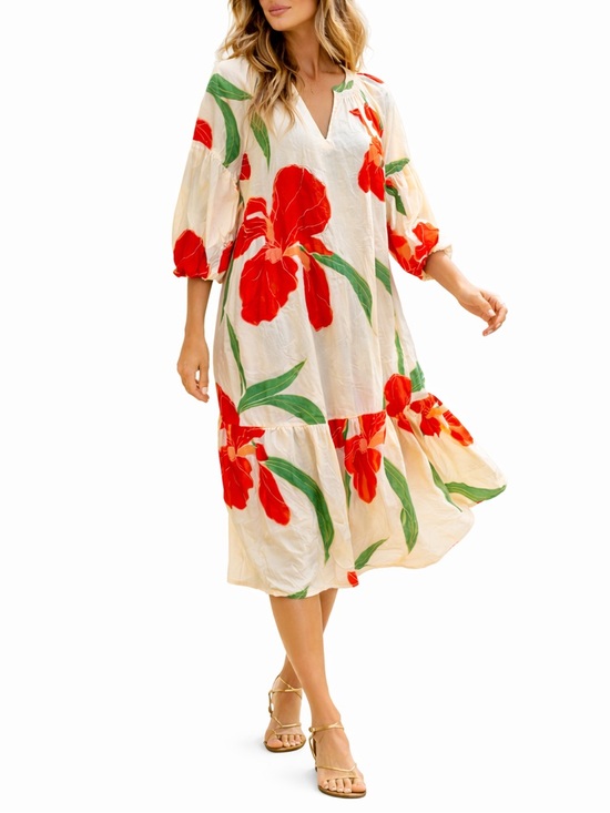 Pants Store Dresses & Skirts - Pants Store 100% Cotton Floral Midi Dress, SZ M EUC 🌺